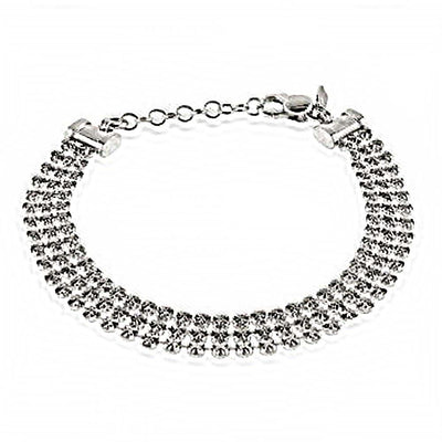 Italian Sterling Silver Rhodium Plated Triple Line Bracelet with Bracelet Dimension of 9MMx177.8MM and an Extension of 25.4MM