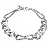 Italian Rhodium Plated Sterling Silver Stylish Hollow Curb and PopCorn Chain Bracelet with Bracelet Dimensions of 10MMx177.8MM and Lobster Clasp ClosureAnd Extra Length of 1