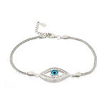 Load image into Gallery viewer, Sterling Silver Double Box Chain Bracelet with Evil Eye and CzAnd Bracelet Adjustable Length from 158.75MM to 190.5MMAnd Eye width of 20MM and Face Height of 11MM