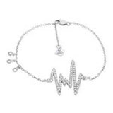 Sterling Silver Micro Pave CZ Heart-Beat Rhodium BraceletAnd Length 7 inch