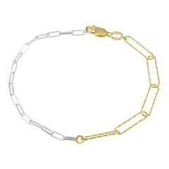 Sterling Silver Fancy Two Tone Paper Clip Necklace And Bracelet