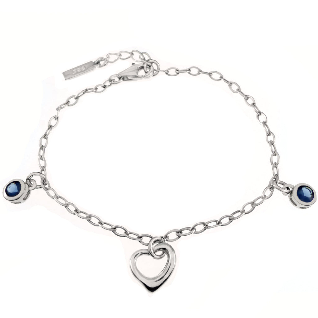 Sterling Silver Rhodium Plated Round Lab Created Blue Sapphire Heart Pendant
