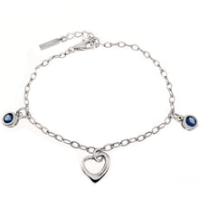 Load image into Gallery viewer, Sterling Silver Rhodium Plated Round Lab Created Blue Sapphire Heart Pendant