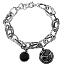 Load image into Gallery viewer, Sterling Silver Oxidized Moon Star Charm Bracelet Length-7inch, Width-8.5mm