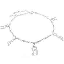 Load image into Gallery viewer, Sterling Silver Music Note Charm Rhodium Bracelet