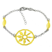 Load image into Gallery viewer, Rhodium Italian Sterling Silver Rolo Chain with Gold Plated Laser Cut Sun BraceletAnd Bracelet Length of 7  Plus Extension of 1  and Lobster Claw Clasp