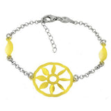 Rhodium Italian Sterling Silver Rolo Chain with Gold Plated Laser Cut Sun BraceletAnd Bracelet Length of 7  Plus Extension of 1  and Lobster Claw Clasp