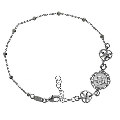 Italian Sterling Silver Fancy Angel Bracelet with Beads, Bracelet Length of 7