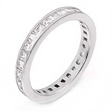 Load image into Gallery viewer, Sterling Silver Rhodium Plated Eternity Ring with White Princess Cut CzAnd Ring Width of 3MM