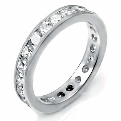 Sterling Silver Rhodium Plated Eternity Ring with White Round Cz,Ring Width of 4MM