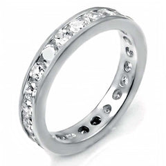 Sterling Silver Rhodium Plated Eternity Ring with White Round Cz,Ring Width of 4MM