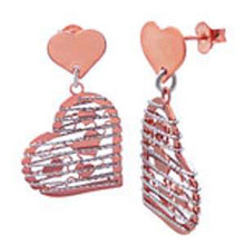 Load image into Gallery viewer, Italian Sterling Silver Rose Gold Plated Heart Shape Earrings with Earring Dimension of 22.86MMx34.54MM