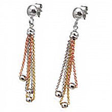 Load image into Gallery viewer, Sterling Silver 3 Tone Italian Chain Earrings with Diamond Cut BeadsAnd Earring Dimension of 9MMx47.63MM
