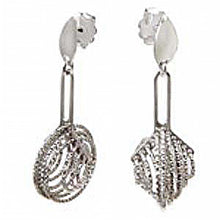 Load image into Gallery viewer, Italian Sterling Silver Rhodium Plated 8 Diamond Cut Round Circle Shape 3D Earrings with Earring Dimension of 19MMx40.64MM