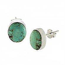 Load image into Gallery viewer, Sterling Silver Oval Turqouise Stud Earrings with Earring Dimesion of 8.5MMx11.11MM