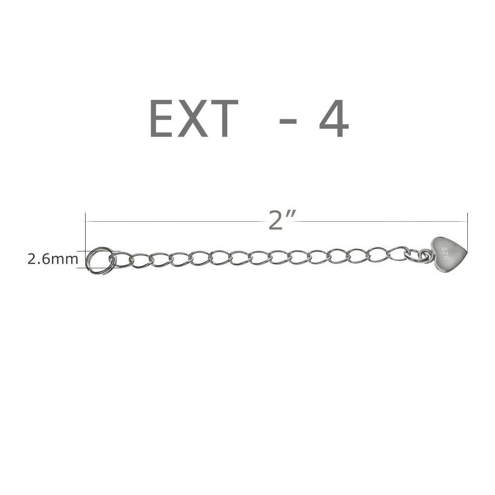 .925 Sterling Silver 2" Extension Long Curb Chain W. Heart