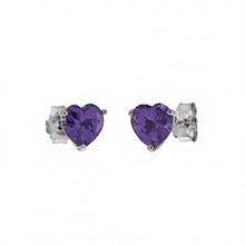 Load image into Gallery viewer, Sterling Silver Heart CZ Amethyst Casting Stud Earring