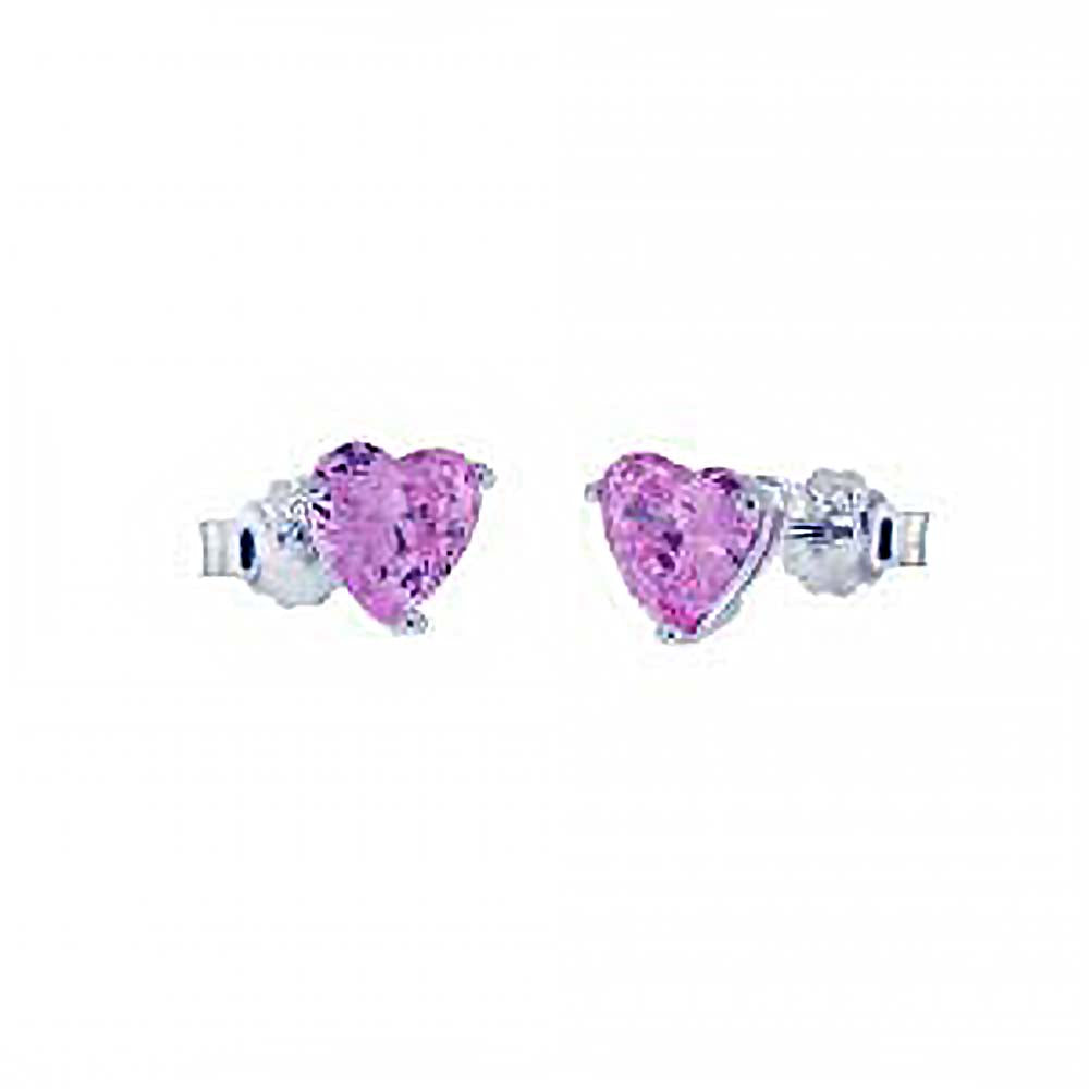 Sterling Silver Heart Pink CZ Casting Stud Earring