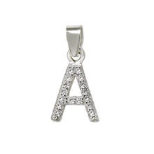 Load image into Gallery viewer, Sterling Silver Small Initial "A" CZ Pendant Rhodium