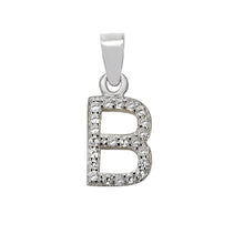 Load image into Gallery viewer, Sterling Silver Small Initial "B" CZ Pendant Rhodium
