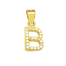 Load image into Gallery viewer, Sterling Silver Small Initial 'B' CZ Gold Plated Pendant