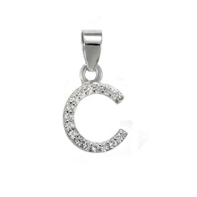 Load image into Gallery viewer, Sterling Silver Small Initial "C" CZ Pendant Rhodium