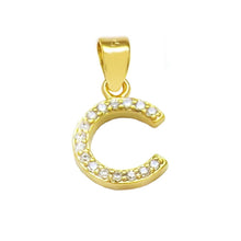 Load image into Gallery viewer, Sterling Silver Small Initial &#39;C&#39; CZ Gold Plated Pendant