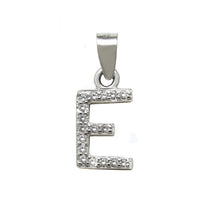 Load image into Gallery viewer, Sterling Silver Small Initial "E" CZ Pendant Rhodium