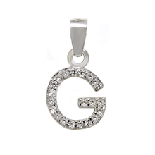 Load image into Gallery viewer, Sterling Silver Small Initial "G" CZ Rhodium Pendant