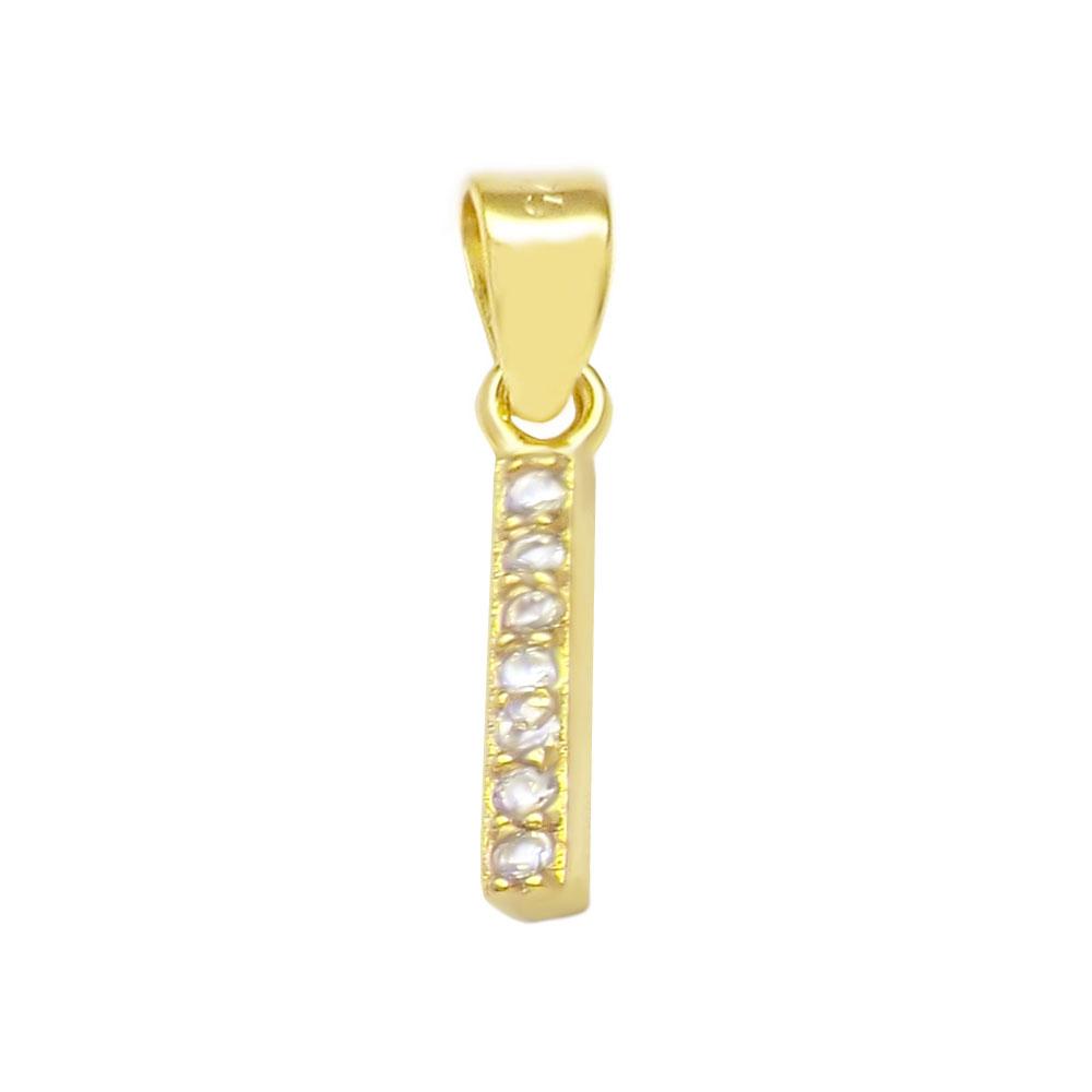 Sterling Silver Small Initial 'I' CZ Gold Plated Pendant