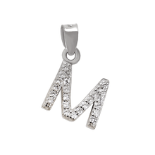 Load image into Gallery viewer, Sterling Silver Small Initial "M" CZ Rhodium Pendant
