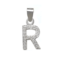 Load image into Gallery viewer, Sterling Silver Small Initial "R" CZ Rhodium Pendant