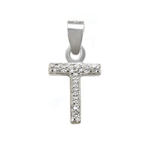 Load image into Gallery viewer, Sterling Silver Small Initial "T" CZ Pendant Rhodium