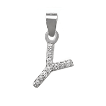 Load image into Gallery viewer, Sterling Silver Small Initial "Y" CZ Rhodium Pendant