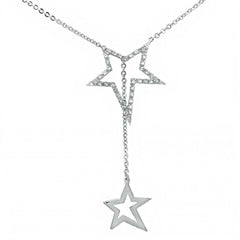 Sterling Silver White Topaz Double Star Necklace with Chain Length of 18