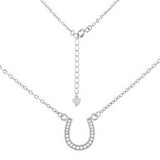 Sterling Silver 0.8MM Flat Rolo Chain Necklace with Cz Horseshoe Pendant and Pendant Dimension of 11MMX12.7MM and Chain Length is Adjustable from 16  to 17