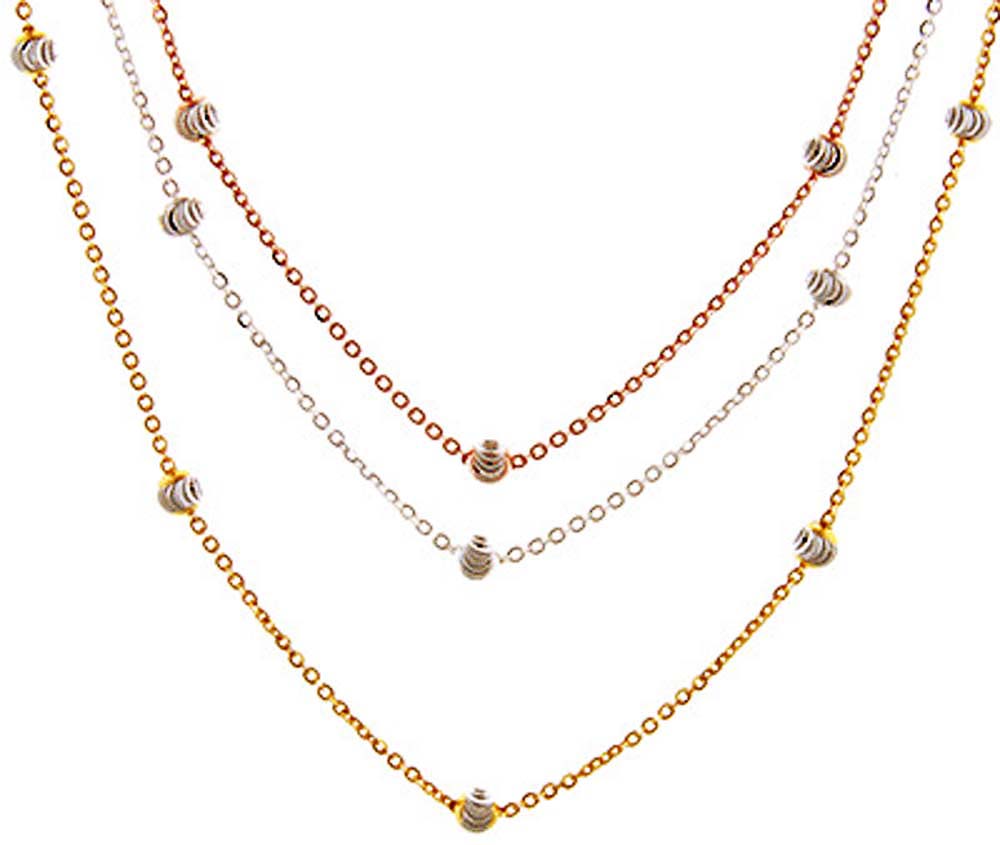 Sterling Silver Italian Tri-Color W/ D/C Beads Necklace