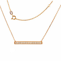 Sterling Silver Rose Gold Plated Cz Bar Necklace with Chain Length of 17