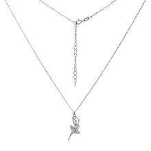 Load image into Gallery viewer, Sterling Silver Diamond Cut Cable Chain With Ballerina CZ Rhodium Necklace