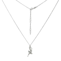 Sterling Silver Diamond Cut Cable Chain With Ballerina CZ Rhodium Necklace
