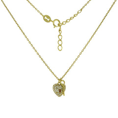 Sterling Silver Cubic Zirconia Heart and Key Gold Plated Pendant Necklace