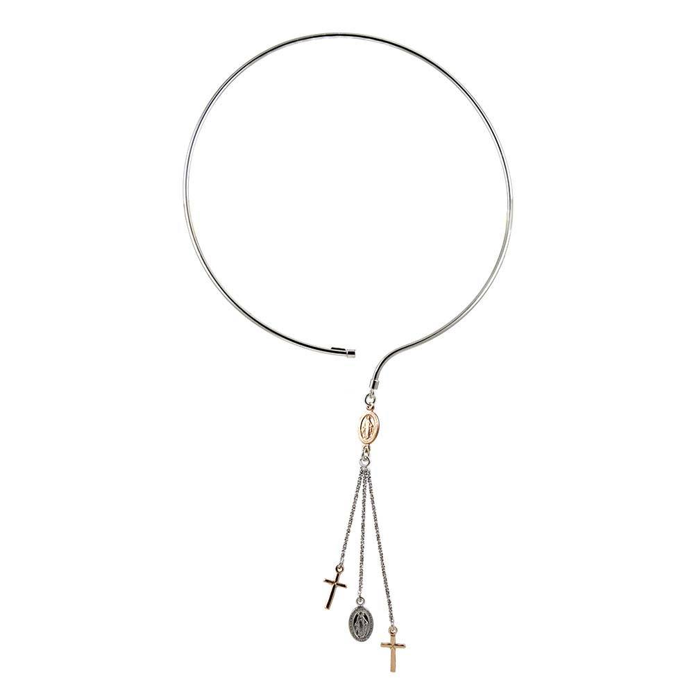 Sterling Silver Italian Religious Rhodium Choker Necklace