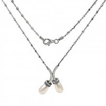 Load image into Gallery viewer, Rhodium Plated Italian Sterling Silver Swarovski Pearl Necklace with Lobster Claw Clasp Closure