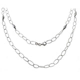 Sterling Silver Italian Fancy Oval Rolo Long Rhodium Necklace