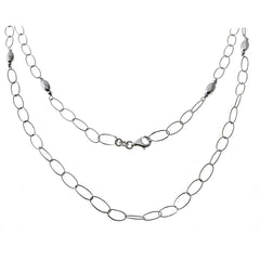 Sterling Silver Italian Fancy Oval Rolo Long Rhodium Necklace