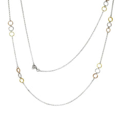 Sterling Silver Italian Fancy Tri-Color Rhodium Long Necklace