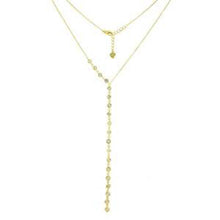 Load image into Gallery viewer, Sterling Silver Round Bezel CZ Gold Plated Lariat NecklaceAnd Length 21 inchesAnd Width 3.9mm