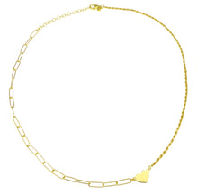 Load image into Gallery viewer, Sterling Silver Gold Plated Rope Paperclip With Engraveable Heart Pendant Necklace