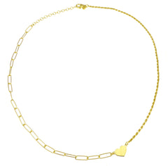 Sterling Silver Gold Plated Rope Paperclip With Engraveable Heart Pendant Necklace