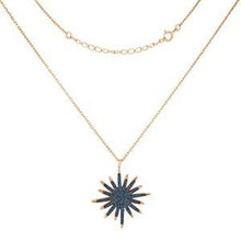 Load image into Gallery viewer, Streling Silver Rose Gold Plated Snowflake Shaped Necklace With Blue Sapphire CZAnd Length 19 inchAnd Diameter 27.8 mm
